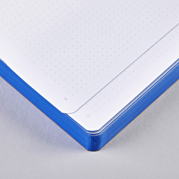 Nuuna, Notizbuch,Flex-Cover aus recyceltem Leder Seiten Punktraster, bedruckt blau-rot-weiss-gruen, Planet Love, detail Seite